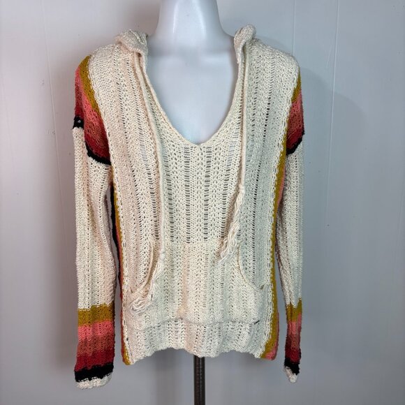 Rip Curl Sweater XS Ivory Hooded Baja Stripe Pullover Relaxed Fit Women's - Picture 1 of 11